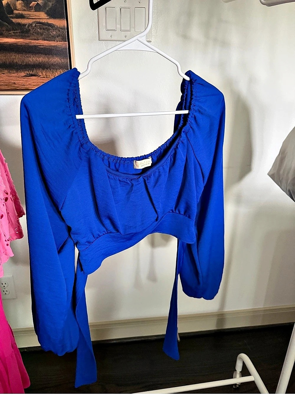 Blue Long Sleeve Crop Top